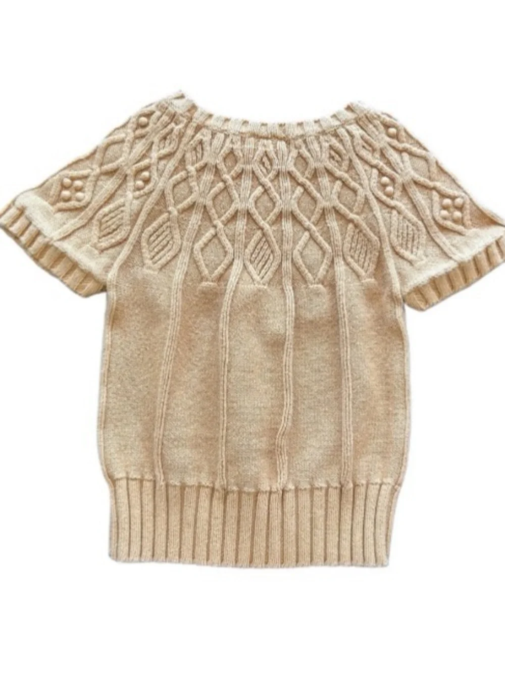 Girls Size 5 Gymboree Tan Cable Knit Short Sleeve Sweater 100% Cotton
